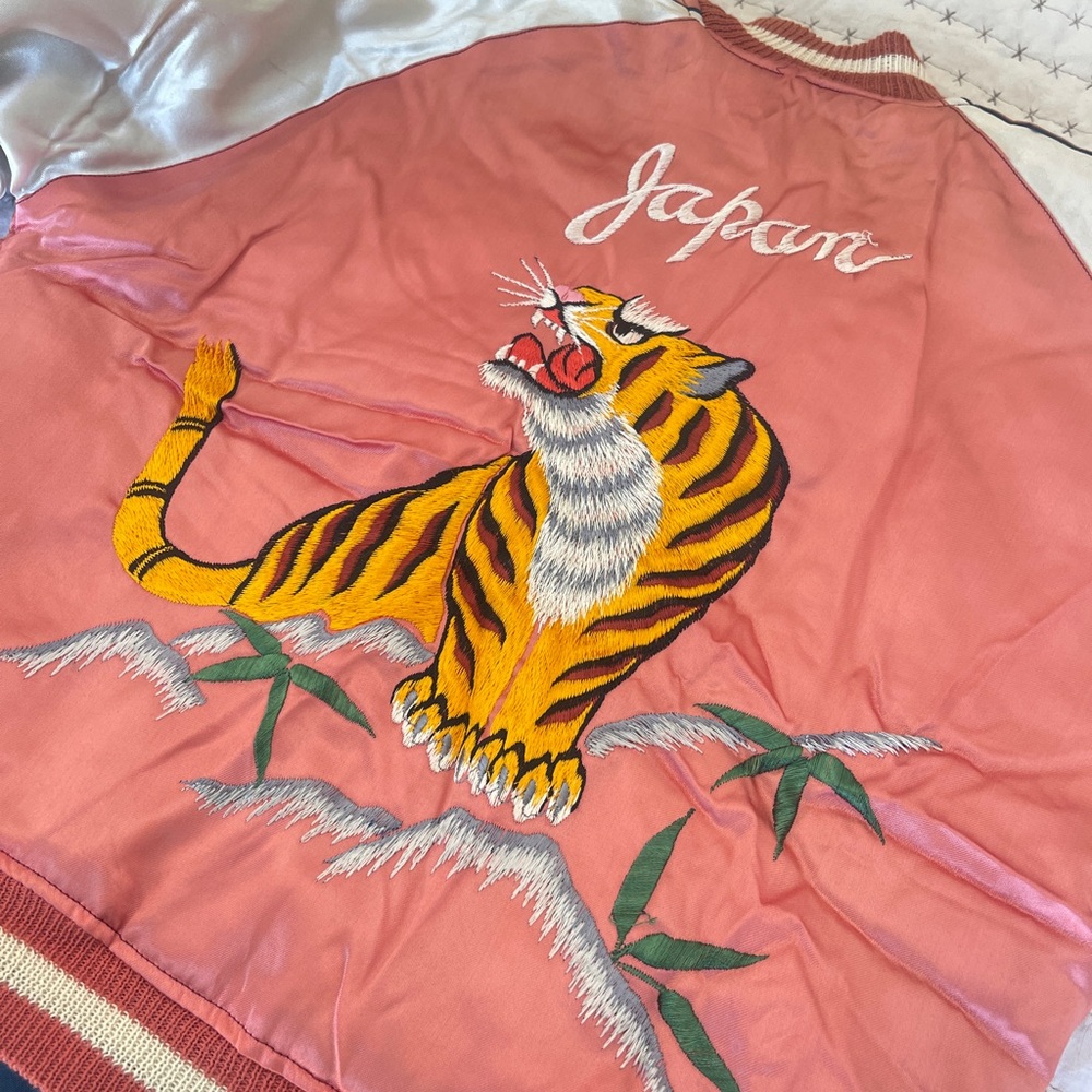 Authentic Vintage Sukajan Bomber Jacket unisex Tiger reversible Pink / Blue kids